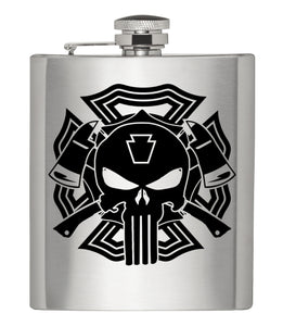 Punisher Maltese Firefighter Silver Hip Flask