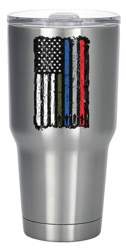 Firefighter, Police, Military, Tattered Service Flag 20 or 30 oz Stainless Tumbler