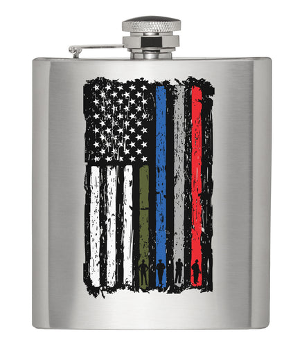 Service Flag Fire, Military, Police Silver Hip Flask