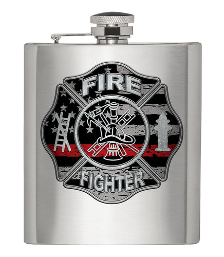 Steel Firefighter Maltese Silver Hip Flask